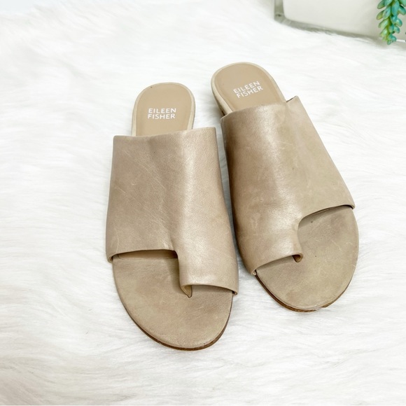 Eileen Fisher leather heeled sandal taupe 7 - Picture 2 of 4